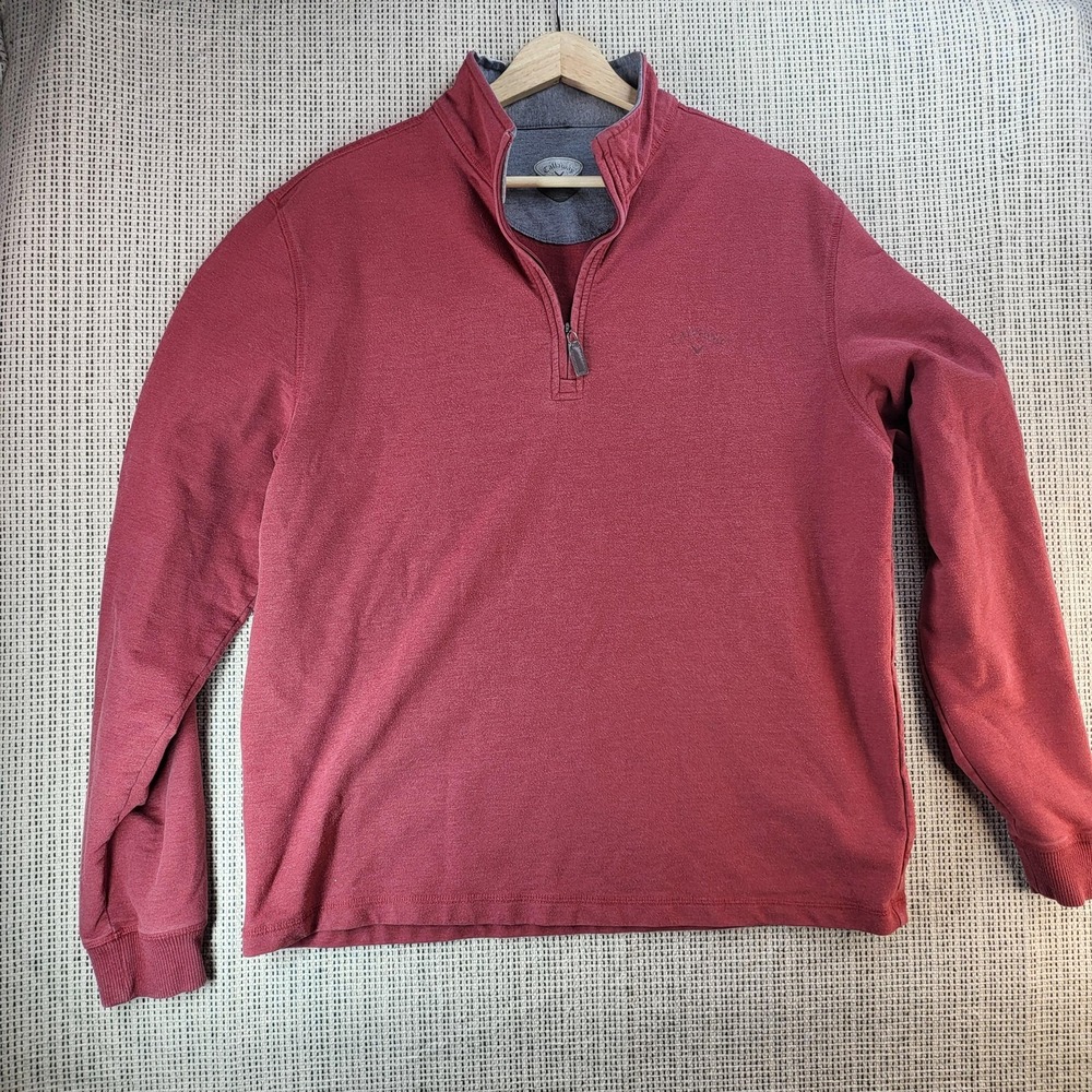 Callaway Pullover Mens‎ Extra Large Red Heather Quarter Zip Golf Mock Neck Layer